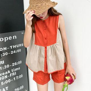 Set: Color Panel Sleeveless Top + Shorts