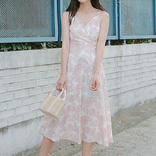 Feather Print Spaghetti-strap A-line Dress