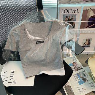 Panel Simple Short-sleeve Top