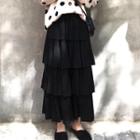 High-waist Layered Medium Long Skirt