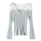 Bell-sleeve Rib Knit Top As Shown In Figure - One Size