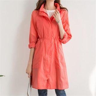 Hooded Drawstring-waist Raincoat