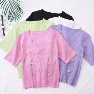 Double-breasted Crop Knit Top In 5 Colors