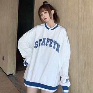 Contrast Trim Lettering Stitched Pullover