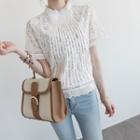 Short-sleeve Pintuck Lace Top
