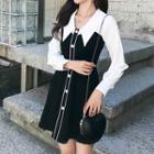 Balloon-sleeve Two-tone Collar Dress