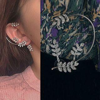 Rhinestone Leaf Earring 1 Pc - 0198a# - Silver Needle - Right Ear - Silver - One Size