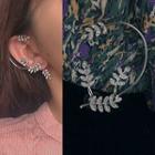 Rhinestone Leaf Earring 1 Pc - 0198a# - Silver Needle - Right Ear - Silver - One Size