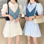 Puff-sleeve A-line Shirtdress / Denim Camisole Top