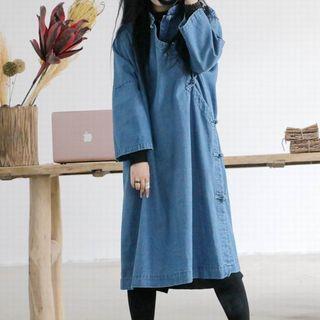 Denim Long-sleeve A-line Midi Dress
