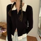 Two Tone Zipped Knit Jacket Black - One Size