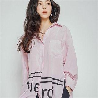 Drop-shoulder Letter Print Shirt