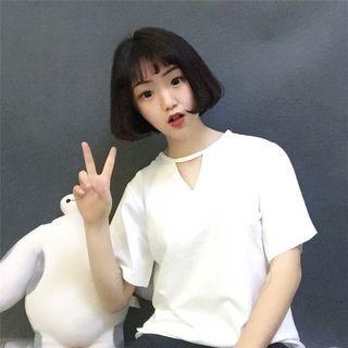 Keyhole Neck Short-sleeve Top