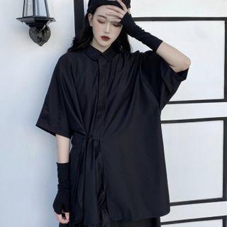 Elbow-sleeve Short-sleeve Shirt Black - One Size