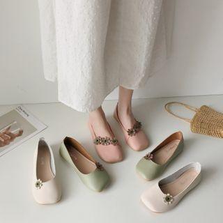 Flower Square Toe Faux Leather Flats