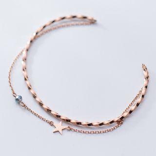925 Sterling Silver Star Layered Open Bangle As Shown In Figure - One Size