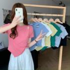 Round-neck Cutout Asymmetrical Short-sleeve Top