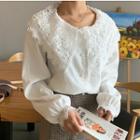 Crochet Lace Panel Blouse White - One Size