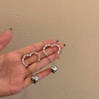 Heart Rhinestone Dangle Earring 1 Pair - Silver - One Size