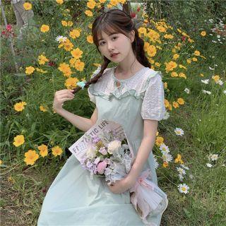 Short-sleeve Eyelet Panel Midi Dress
