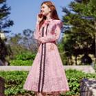 Embroidered Bow Long-sleeve Dress