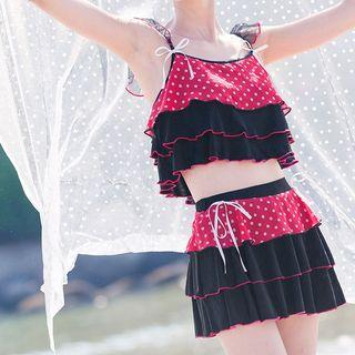 Set: Dotted Bikini Top + Tiered Swim Skirt