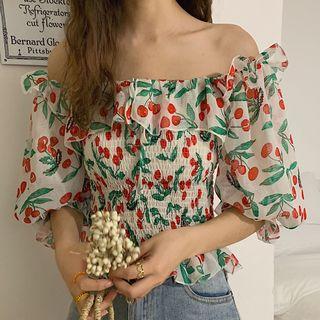 Ruffle Trim Off Shoulder Top As Shown In Figure - One Size