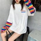 Mock Two-piece Long-sleeve Rainbow Print T-shirt