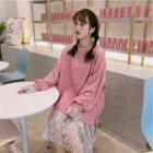Crew-neck Pullover / Lace Long-sleeve Dress