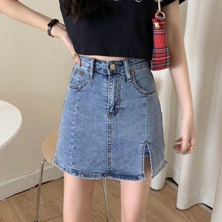 High-waist Denim A-line Mini Skort