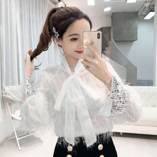 Tie Neck Fringe Blouse