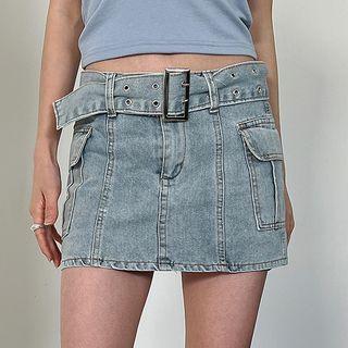 High Waist Denim Miniskirt With Belt