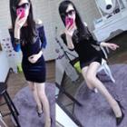 Off-shoulder Long-sleeve Mini Bodycon Velvet Dress