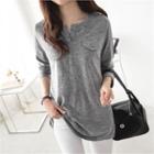 Notched-neckline Flap-detail T-shirt