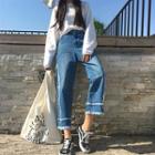 Distressed Fringed Wide-leg Jeans