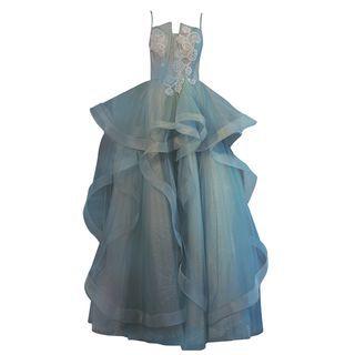 Spaghetti Strap Ruffled A-line Evening Gown