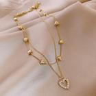 Rhinestone Alloy Heart Layered Necklace Love Heart - One Size