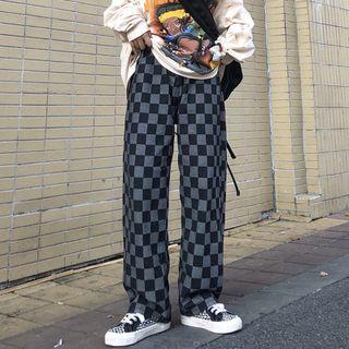 Checkerboard Straight-leg Jeans