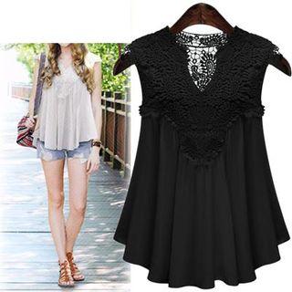 Lace Panel Chiffon Sleeveless Top