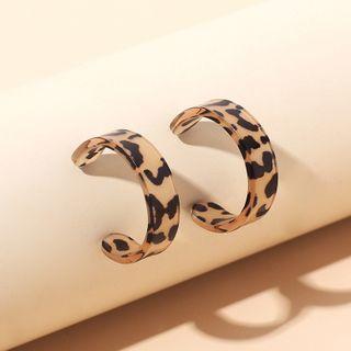Leopard Print Acrylic Open Hoop Earring 1 Pair - Leopard - Black & Coffee - One Size
