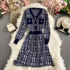 Houndstooth V-neck Knitted Dress