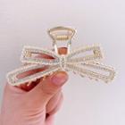 Bow Rhinestone Faux Pearl Hair Clamp Gold - One Size