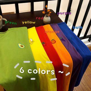 Fruit Embroidered Elbow-sleeve T-shirt