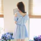 Cut Out Shoulder Collared Short Sleeve Dress