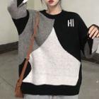 Lettering Color Block Sweater Black & White & Gray - One Size