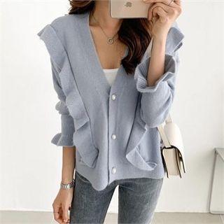 Frill-trim Wool Blend Cardigan