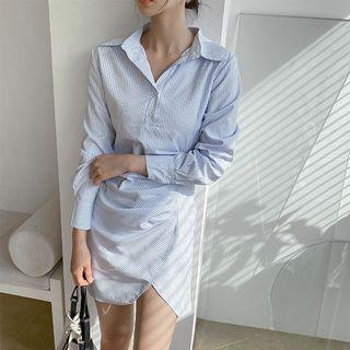 Half-placket Draped Stripe Minidress White - One Size