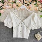 V-neck Rhinestone-detail Short-sleeve Blouse