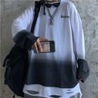 Long-sleeve Gradient Distressed T-shirt