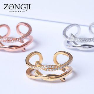 Silver Plated Rhinestone Accent Open Ring